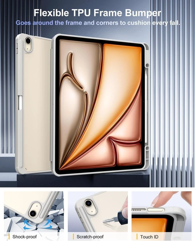 Alt view image 10 of 14 - TiMOVO Case for New iPad Air 13 inch (M3/M2-2025/2024) with Pencil Holder, Slim Stand Protective Cover with Clear Transparent Back Shell for iPad Air 13 inch, Auto Wake/Sleep, Light Gray