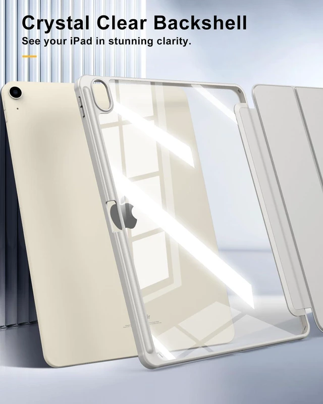Alt view image 13 of 14 - TiMOVO Case for New iPad Air 13 inch (M3/M2-2025/2024) with Pencil Holder, Slim Stand Protective Cover with Clear Transparent Back Shell for iPad Air 13 inch, Auto Wake/Sleep, Light Gray