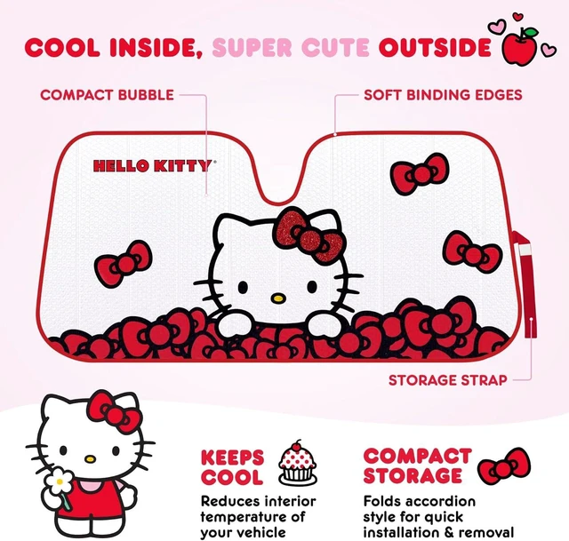 Alt view image 10 of 14 - Hello Kitty Car Windshield Sun Shade, Official Sanrio Sun Shade for Car Window, Cute Car Sun Shade for Windshield, Hello Kitty Car Accessories for Women (Red Bow Dreams)