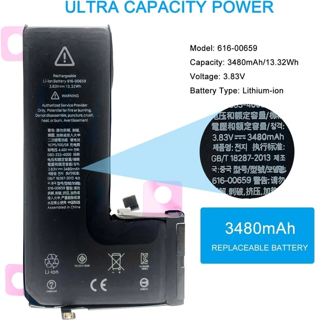 Alt view image 11 of 14 - 3.83V 13.32Wh 3480mAh 616-00659 Laptop Battery Compatible for iPhone 11 Pro A2215 A2160 A2217 with Installation Tools