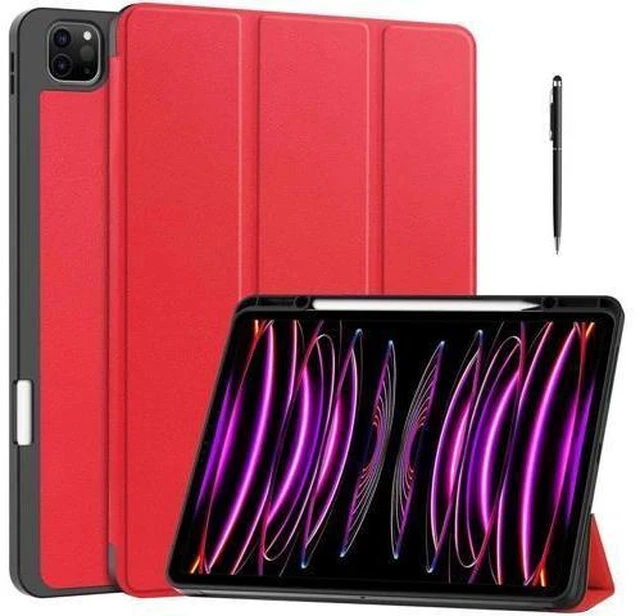 Alt view image 8 of 14 - Case for iPad Pro 12.9 Inch 2022/2021/2020/2018 (6th/5th/4th/3rd Gen), Slim Smart Stand Cover Protective Cover with Pencil Holder, Stand, Universal Stylus Pen,Support Pencil Charging Red