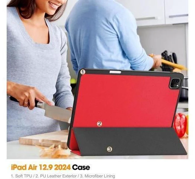 Alt view image 12 of 14 - Case for iPad Pro 12.9 Inch 2022/2021/2020/2018 (6th/5th/4th/3rd Gen), Slim Smart Stand Cover Protective Cover with Pencil Holder, Stand, Universal Stylus Pen,Support Pencil Charging Red