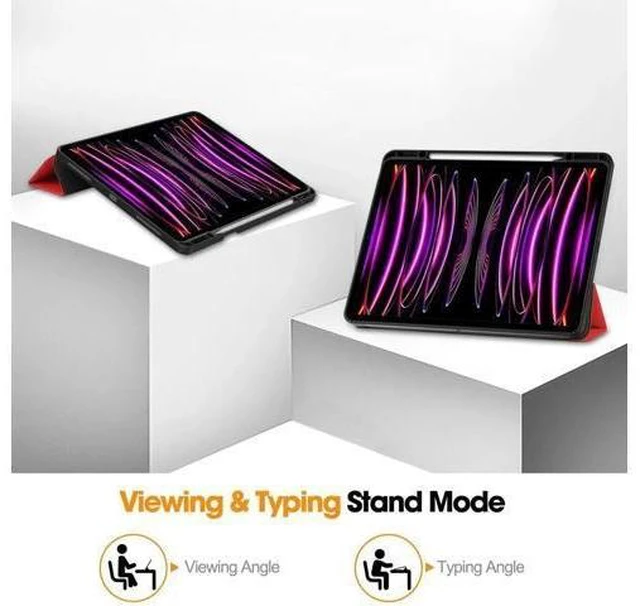 Alt view image 14 of 14 - Case for iPad Pro 12.9 Inch 2022/2021/2020/2018 (6th/5th/4th/3rd Gen), Slim Smart Stand Cover Protective Cover with Pencil Holder, Stand, Universal Stylus Pen,Support Pencil Charging Red