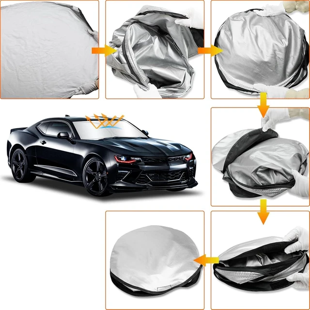 Alt view image 12 of 12 - D-Lumina Winshield Sun Shade for Chevy Camaro 2016 2017 2018 2019 2020 2021 2022 2023, Foldable Front Sun Shield Protector Blocks UV Rays, 6th Gen Camaro Window Sunshade Sun Visor Interior Accessory