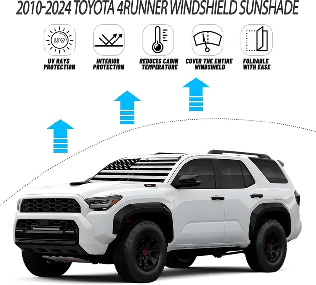 Alt view image 9 of 14 - D-Lumina Windshield Sun Shade for 2010-2025 Toyo-ta 4Runner Accessories, Front Window Sunshade American Flag Sun Visor Protector Sun Shield Block UV Rays Heat, Foldable 2 Layers 210T Material