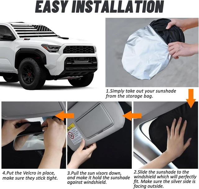 Alt view image 11 of 14 - D-Lumina Windshield Sun Shade for 2010-2025 Toyo-ta 4Runner Accessories, Front Window Sunshade American Flag Sun Visor Protector Sun Shield Block UV Rays Heat, Foldable 2 Layers 210T Material