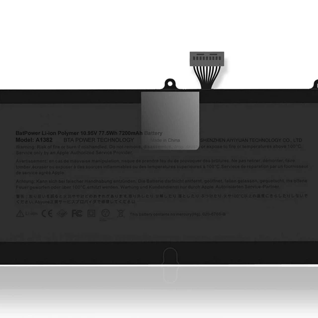 Alt view image 8 of 10 - BatPower A1382 Replacement Laptop Battery for Apple Early 2011 Late 2011 Mid 2012 MacBook Pro 15-inch A1286 EMC 2353-1 2556 2563 Battery MacBook Pro 15" Core i7 A1286 Apple A1382 Battery 77.5Wh