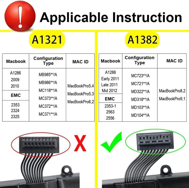 Alt view image 11 of 12 - A1382 Battery for MacBook Pro 15 inch A1286 Early 2011 Late 2011 Mid 2012 New Replacement Laptop Battery (7200mAh 10.95V/78.84Wh 25 Months Warranty)