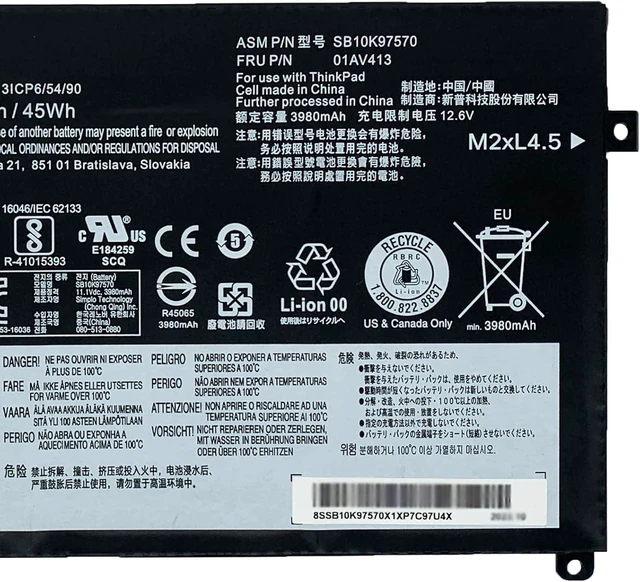 Alt view image 8 of 10 - 01AV413 Laptop Battery 45Wh 4080mAh 11.1V