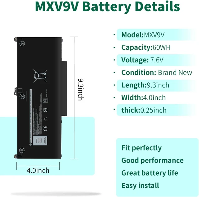 Alt view image 9 of 14 - MXV9V Battery for Dell Latitude 5300 5310 7300 7400 E5300 E5310 E7300 E7400 Series, Latitude 5300 5310 2-in-1,for dell inspiron 7300/7306 2-in-1 Black Series P96G P97G P99G P100G 5VC2M 829MX 7.6V 60Wh