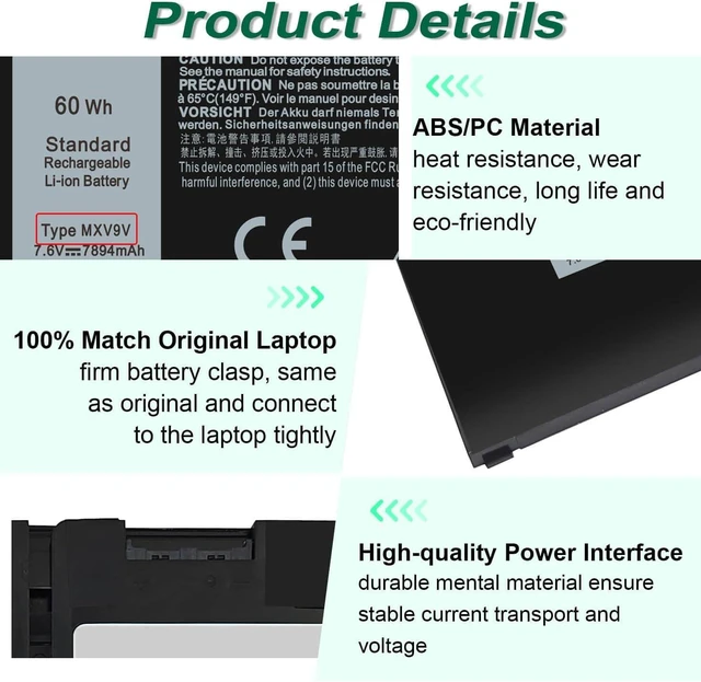 Alt view image 11 of 14 - MXV9V Battery for Dell Latitude 5300 5310 7300 7400 E5300 E5310 E7300 E7400 Series, Latitude 5300 5310 2-in-1,for dell inspiron 7300/7306 2-in-1 Black Series P96G P97G P99G P100G 5VC2M 829MX 7.6V 60Wh