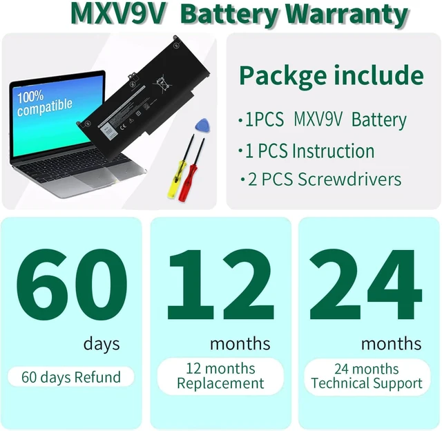 Alt view image 13 of 14 - MXV9V Battery for Dell Latitude 5300 5310 7300 7400 E5300 E5310 E7300 E7400 Series, Latitude 5300 5310 2-in-1,for dell inspiron 7300/7306 2-in-1 Black Series P96G P97G P99G P100G 5VC2M 829MX 7.6V 60Wh
