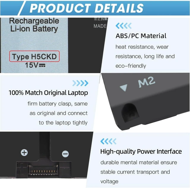 Alt view image 12 of 12 - H5CKD 53Wh Battery Replacement for Dell Inspiron 5300 5301 5401 5402 5408 5409 5501 5502 5508 5509,Inspiron 5400 5406 7405 7300 7306 7500 7506 2-in-1 Silver Latitude 3410 3510 Vostro 5502 15V