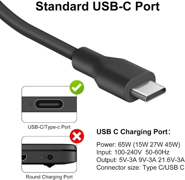 Alt view image 9 of 14 - USB C Laptop Charger Compatible with Dell Laptop Chromebook Charger 65W 45W USB Type C Fast Power Adapter