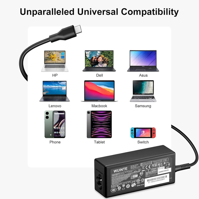 Alt view image 10 of 14 - USB C Laptop Charger Compatible with Dell Laptop Chromebook Charger 65W 45W USB Type C Fast Power Adapter