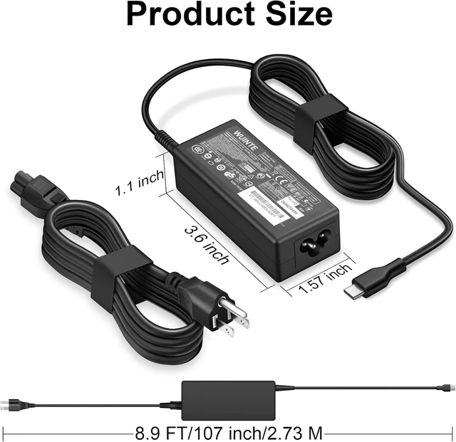 Alt view image 14 of 14 - USB C Laptop Charger Compatible with Dell Laptop Chromebook Charger 65W 45W USB Type C Fast Power Adapter