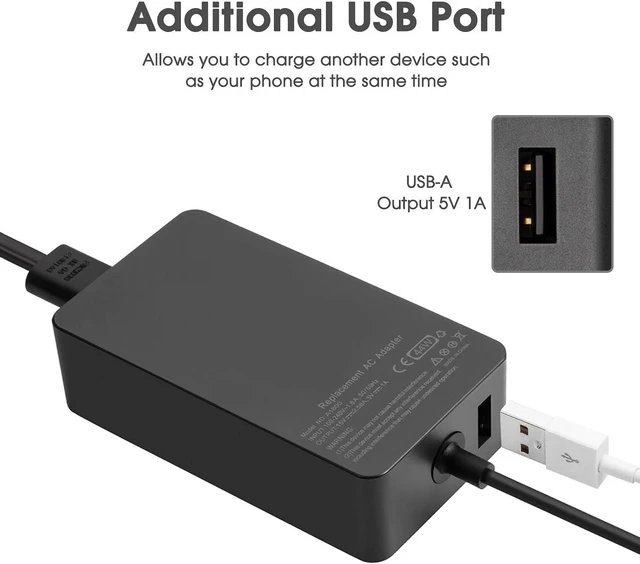 Alt view image 10 of 12 - Surface Charger, 44W Power Supply Adapter for Microsoft Surface Pro 3/4/5/6/7, Surface Laptop, Surface Book, Surface Go, Surface Laptop Go, with 6.2 Ft Power Cord
