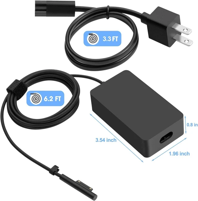 Alt view image 11 of 12 - Surface Charger, 44W Power Supply Adapter for Microsoft Surface Pro 3/4/5/6/7, Surface Laptop, Surface Book, Surface Go, Surface Laptop Go, with 6.2 Ft Power Cord