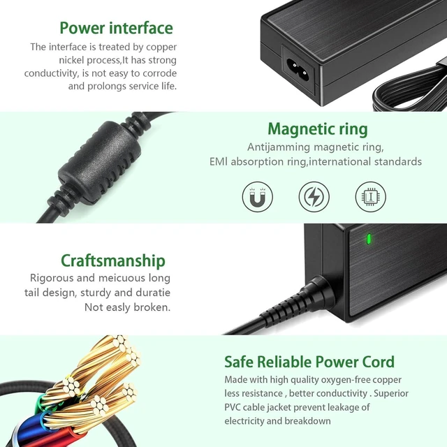 Alt view image 12 of 14 - Gonine 19V Laptop Charger, DC 19V 3.42A Power Supply Cord, 19Vdc 65W 60W 45W AC to DC Power Adapter Compatible for 19Volt Gateway Toshiba Acer Laptop, JBL Speaker, Samsung LG LCD Monitor.