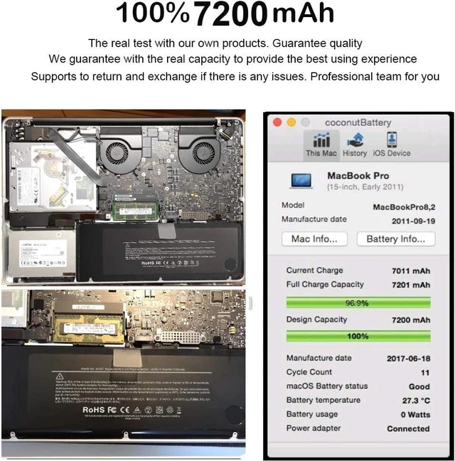 Alt view image 9 of 12 - A1382 Battery for MacBook Pro 15 inch A1286 Early 2011 Late 2011 Mid 2012 New Replacement Laptop Battery (7200mAh 10.95V/78.84Wh 25 Months Warranty)