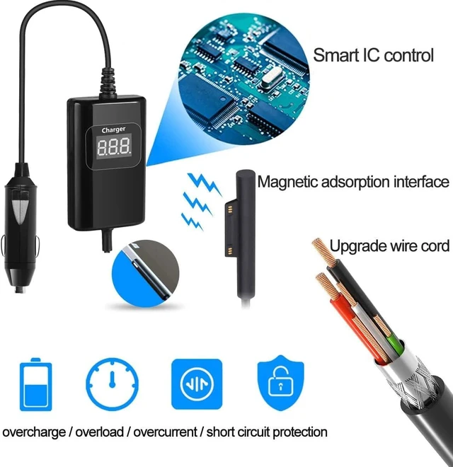 Alt view image 9 of 10 - Surface Pro Laptop Car Charger 65W 15V 4.5A Surface Car Charger Compatible with Surface Pro 9/8/7/6/5/4/3 Surface Laptop1/2/3/4/5 Surface Go1/2/3 Surface Book1/2/3