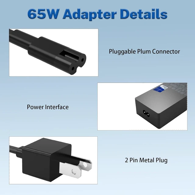 Alt view image 12 of 14 - 65W 44W 1796 1706 1800 1625 Laptop Charger Compatible with Microsoft Surface Pro 10 9 8 7+ 7 6 Windows 5 4 3 2 Fit Model 1876 1943 1950 1958 1866 1724 1963 1796 1769 1735 Tablet Power Supply