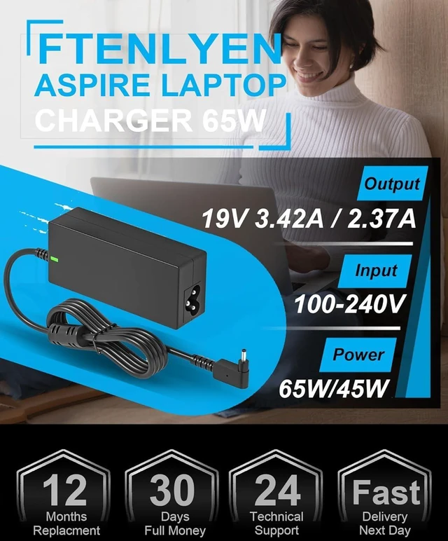 Alt view image 9 of 14 - 65W 45W Laptop Charger Compatible with Acer Aspire 3 5 Series A315 A515 A315-24P A315-59 A515-46 A515-45 N20C5 N15Q9 A315-24P-R7VH AG15-31P-3947 A315-23 A514-54 A515-56