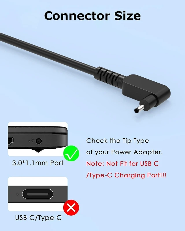 Alt view image 9 of 14 - 65W Laptop Charger Compatible with Acer Aspire 3 5 Series A315-23 A315-24P A315-35 A314-23P A317-53 A315-58 A315-59; A515-44 A515-45 A515-46 A515-54 A515-55 A515-56 AC Adapter Power Cord