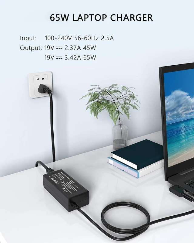 Alt view image 10 of 14 - 65W Laptop Charger Compatible with Acer Aspire 3 5 Series A315-23 A315-24P A315-35 A314-23P A317-53 A315-58 A315-59; A515-44 A515-45 A515-46 A515-54 A515-55 A515-56 AC Adapter Power Cord