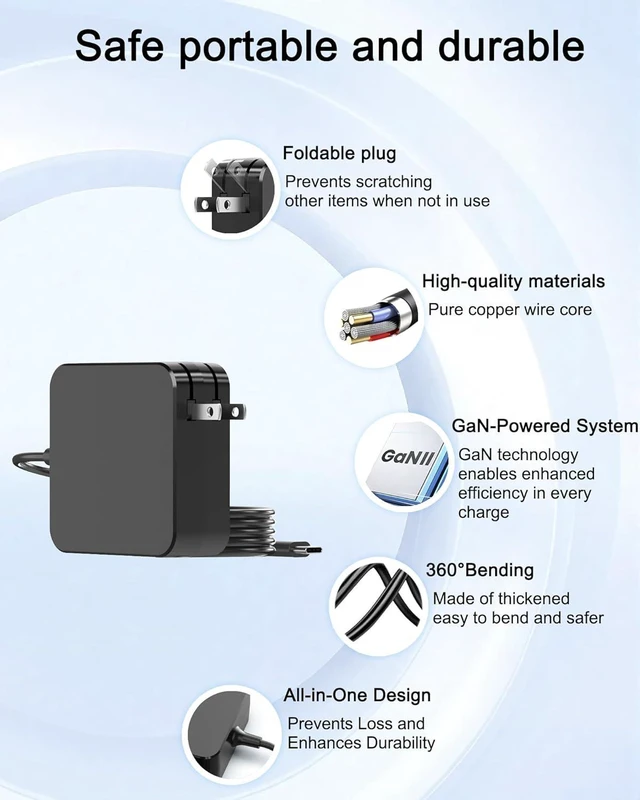 Alt view image 12 of 14 - Universal 65W USB C Charger Compatible with Lenovo, MacBook, ASUS, HP, Dell, Acer, Nintendo Switch, Steam Deck, ROG Xbox Ally and All Type C Devices, Foldable GaN PD3.0 Laptop Power Adapter