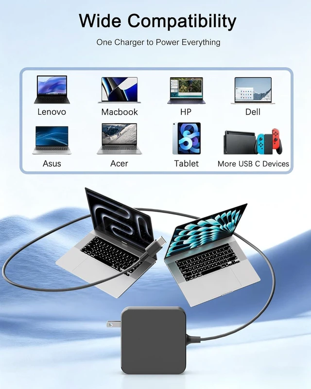 Alt view image 13 of 14 - Universal 65W USB C Charger Compatible with Lenovo, MacBook, ASUS, HP, Dell, Acer, Nintendo Switch, Steam Deck, ROG Xbox Ally and All Type C Devices, Foldable GaN PD3.0 Laptop Power Adapter
