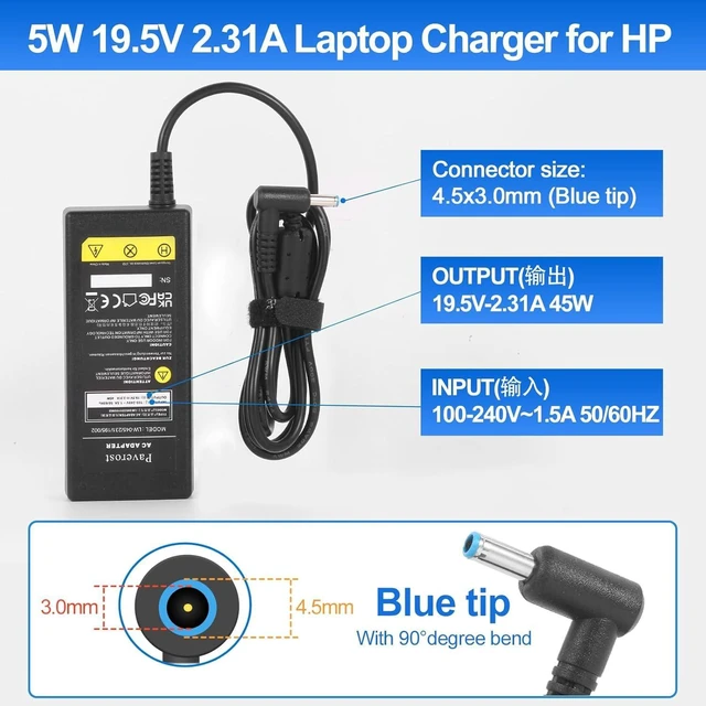 Alt view image 9 of 14 - Laptop Charger 45W Power Cord: Replacement for HP Pavilion Charger Model 741727-001 AC Adapter - 45W 19.5V 2.31A for HP Stream 14 15 11 13 Computer Power Supply