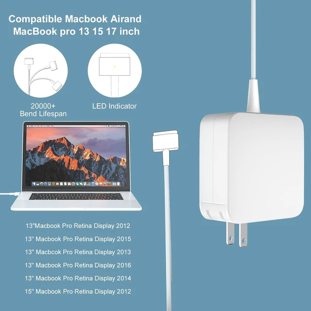 Alt view image 10 of 14 - 85W MagSafe 2 Charger Compatible with Mac Book Pro 13 & 15 & 17 inch (Between 2012-2017),T-Tip Connector Power Adapter