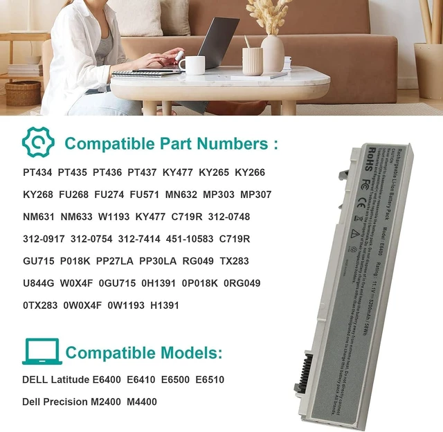Alt view image 12 of 14 - New Laptop Battery for Dell Latitude E6400 E6410 E6500 E6510 Precision M2400 M4400 M4500 M6500