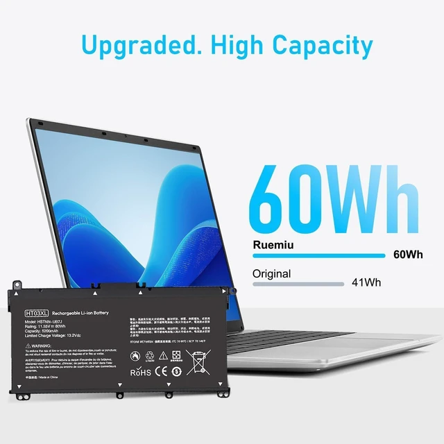 Alt view image 9 of 14 - Upgraded 60Wh HT03XL L11119-855 Laptop Battery Replacement for HP Pavilion 14-DQ 15-DY 15-DA 15-CS 17-BY Series 15-DY1023DX 15-DY1043DX 15-DY0013DX HTO3XL HT03041XL and More
