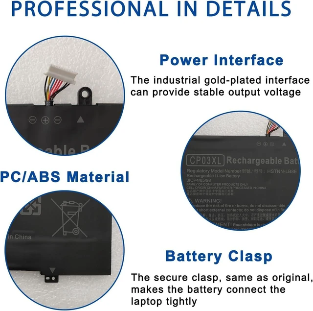 Alt view image 13 of 14 - CP03XL 929072-855 Laptop Battery Replacement for Hp Spectre X360 Convertible 3-ae 13-ae0xx 13-ae000 13-ae013dx 13-ae049ng 13-ae001ng 929066-421 HSTNN-LB8E CPO3XL CP03060XL 11.55V 60.9Wh 5275mAh