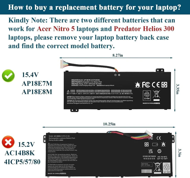 Alt view image 9 of 14 - AP18E7M AP18E8M Battery for Acer Nitro 5 AN515-54 AN517-51 AN515-55 AN515-44 AN515-43, Nitro 7 AN715-51, Predator Helios 300 PH315-52 PH317-52 PH317-53, Aspire 7 A715-74G, Triton 300 PT315-51 58.75Wh