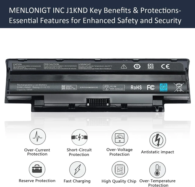 Alt view image 6 of 6 - J1KND 11.1v 48wh Laptop Battery for Dell Inspiron13R N3010 N3110 14R N4010 N4110 N4050 M4040 15R N5010 N5110 N5030 N5040 N5050 M5040 M5040 17R N7010 N7110 Battery fits 3550 3520 TKV2V JIKND 04YRJH