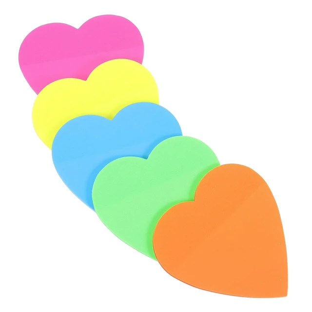 Alt view image 5 of 6 - Fluorescent Heart Memo Pads Pet Material Self Adhesive Note Stickers Smooth Writing Tear Off No Residue Compact Decorative