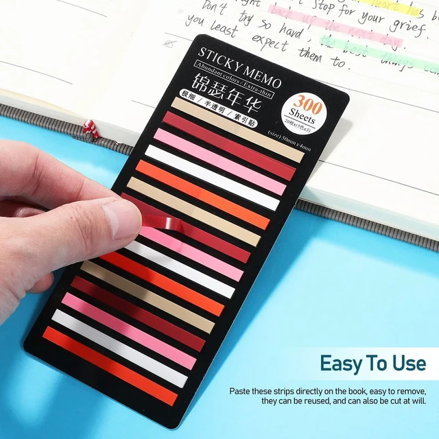 Alt view image 5 of 6 - 8Packs Index Adhesive Highlighter Strips Sticky Tape for Book Annotation Reusable Removable Page Markers Long Short Tabs