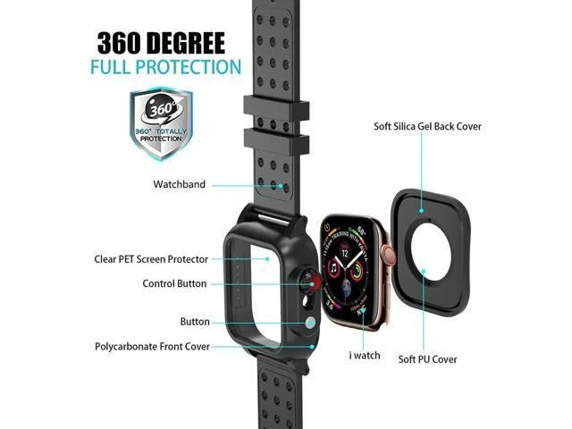 Alt view image 11 of 14 - Waterproof Case for Apple Watch Series 6/5/4 SE 40mm, IP68 Certified Waterproof Shockproof Impact Resistant Apple iWatch Full Body Protective Case with Built-in Screen Protector