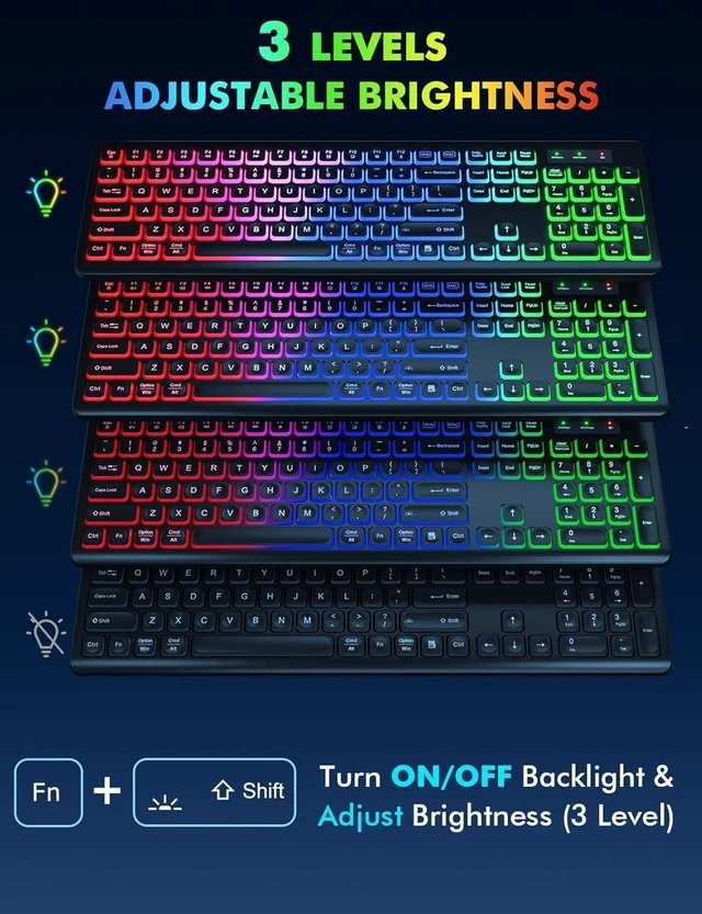 Alt view image 9 of 14 - Wireless Keyboard and Mouse Combo - RGB Backlit, Rechargeable & Light Up Letters, Full-Size, Ergonomic Tilt Angle, Sleep Mode, 2.4GHz Quiet Keyboard Mouse for Mac, Windows, Laptop, PC