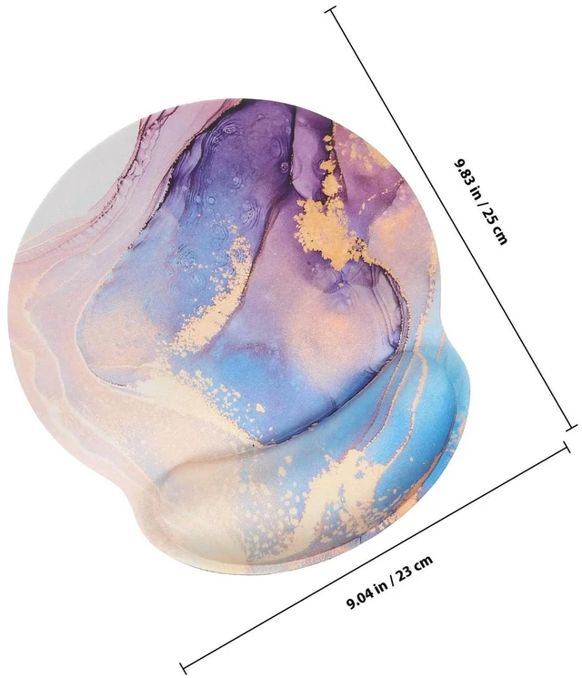 Alt view image 6 of 6 - 1Set Anti-Slip Memory Foam Wrist Rest Mouse Pad Round Ergonomic Design Slow Rebound Fatigue Relief Peacock Stone Pattern Modern
