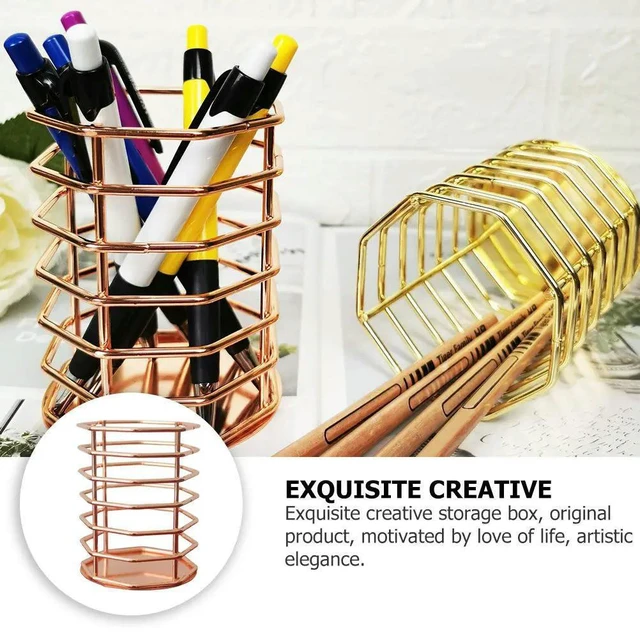 Alt view image 6 of 6 - 1Pcs Iron Pen Holder Octagonal Hollow Desktop Box for Pens Brushes Stationery Books Artistic