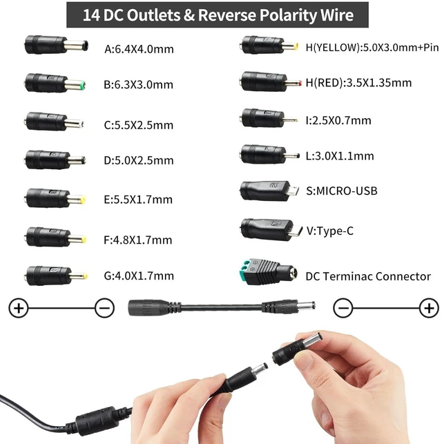 Alt view image 11 of 14 - 3V~24V 6A 144W Adjustable Power Supply 3V 5V 6V 9V 10V 12V 15V 18V 20V 24V Universal Variable Switching Power AC/DC Adapter,100V-240V AC to DC Converter with 14 Tips & Polarity Converter & 3Test Leads