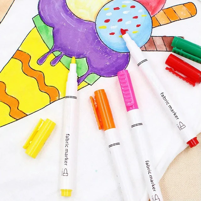 Alt view image 4 of 6 - 8Pcs Fabric Coloring Marker Pens DIY Cloth Quick Drying Fadeless Markers for Graffiti Painting Drawing Craft Art Supplies