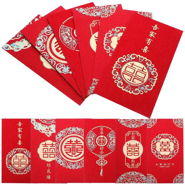 Alt view image 4 of 6 - 12Pcs Chinese Wedding Red Envelopes with Double Happiness Character Money Pockets for Cash Gifts Traditional Lucky