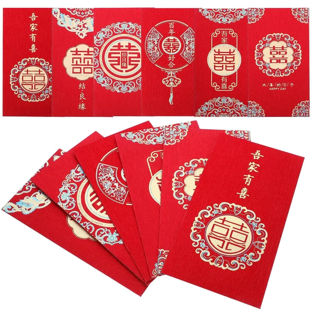 Alt view image 5 of 6 - 12Pcs Chinese Wedding Red Envelopes with Double Happiness Character Money Pockets for Cash Gifts Traditional Lucky