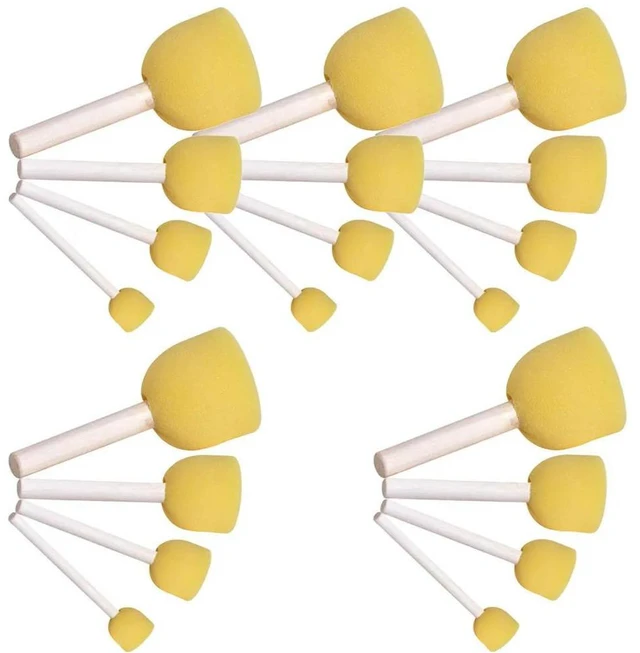 Alt view image 5 of 6 - 20Pcs Sponge Paint Brush Set with Round Wooden Handle for Kids Beginners DIY Painting Art Craft Graffiti Drawing Practice