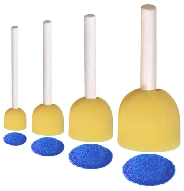 Alt view image 6 of 6 - 20Pcs Sponge Paint Brush Set with Round Wooden Handle for Kids Beginners DIY Painting Art Craft Graffiti Drawing Practice